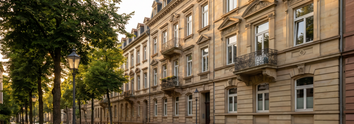 Sanierte Gründerzeit-Mehrfamilienhäuser in der Mannheimer Neckarstadt – typische Mietobjekte, die R.E. Immo in Mannheim verwaltet